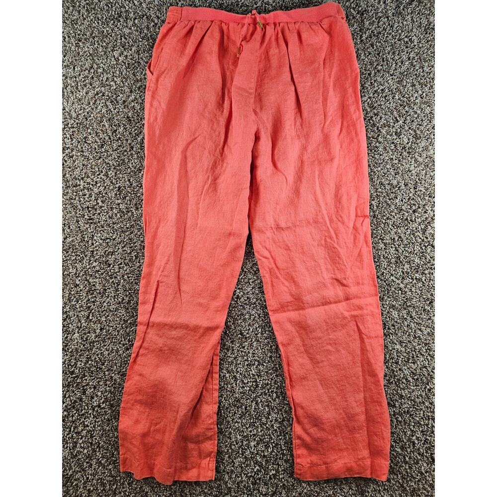 Ellen Tracy Womens Sz L Pull On Linen Pants Wide Leg Coral Salmon Pink - Picture 5 of 5